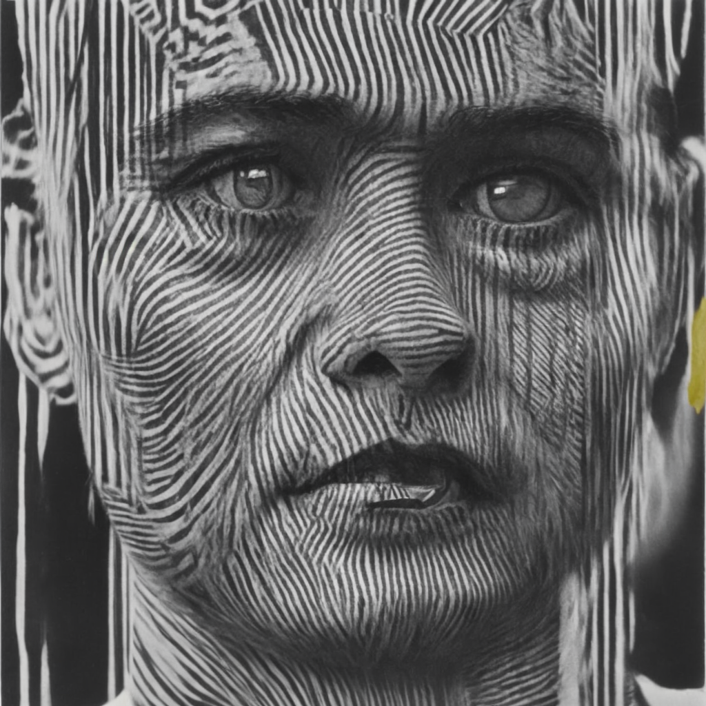 00388-2942372383-_lora_Linear-Delusion-000100_0.6_, LinearDelusion, collage art, zebra and a monkey standing in front of a wall, 35mm, movie sti.png